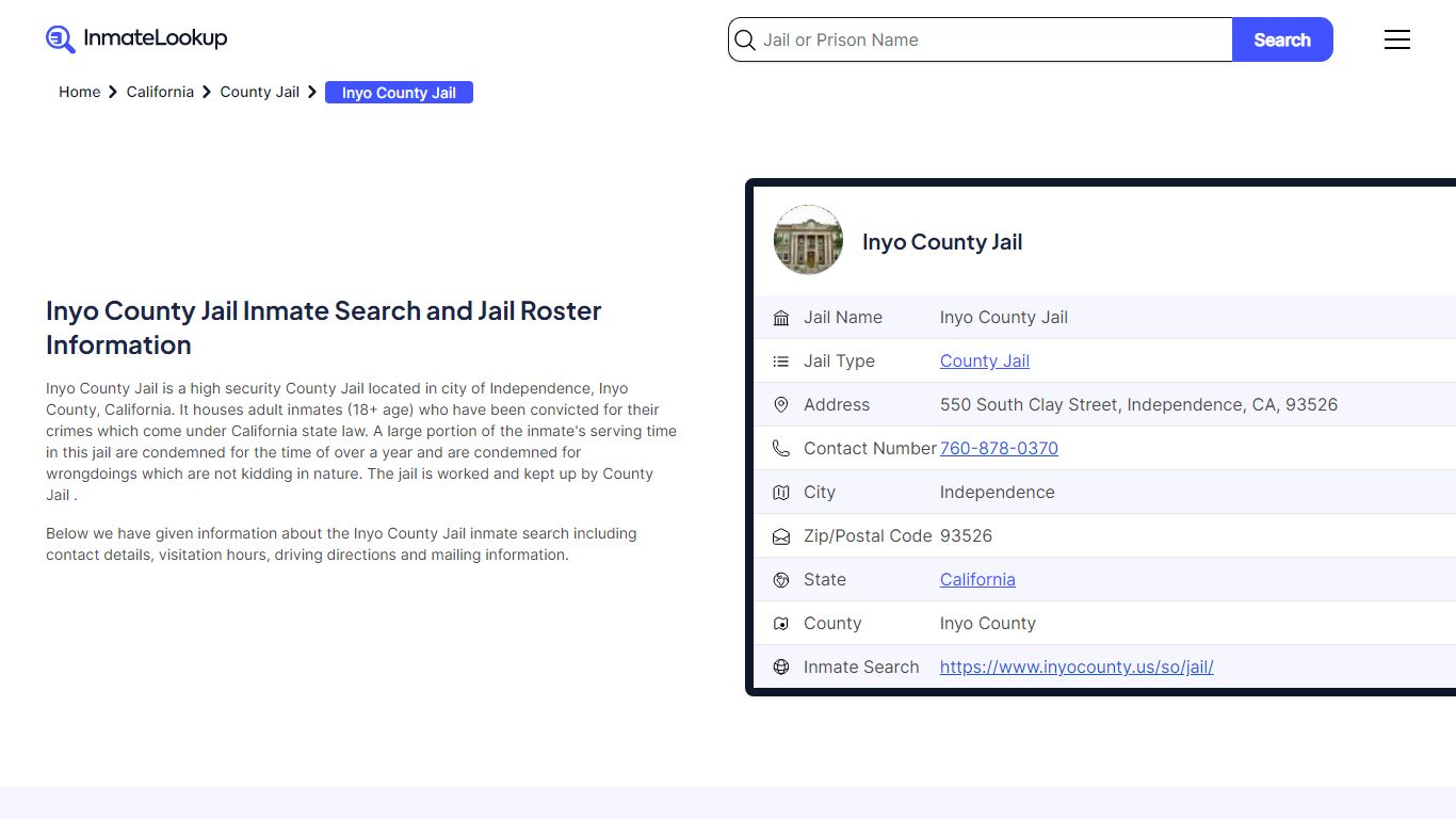 Inyo County Jail (CA) Inmate Search California - Inmate Lookup