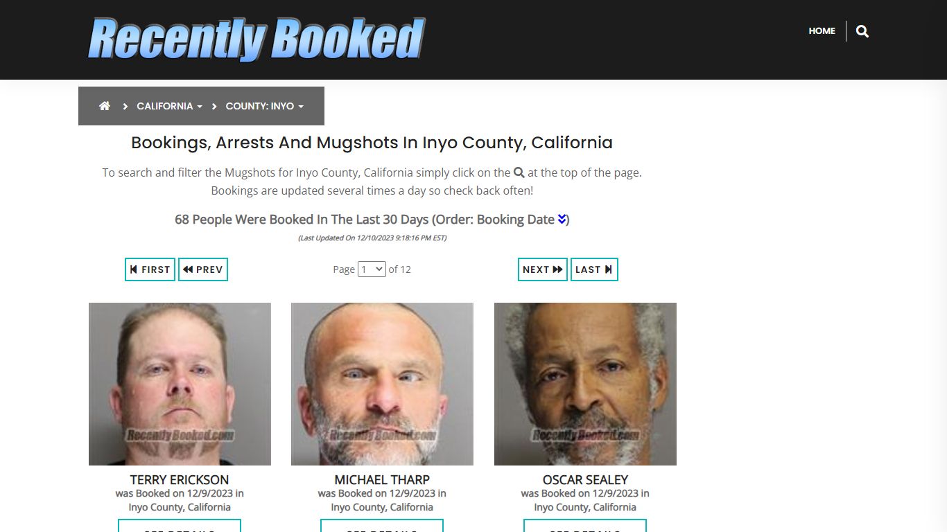 Recent bookings, Arrests, Mugshots in Inyo County, California